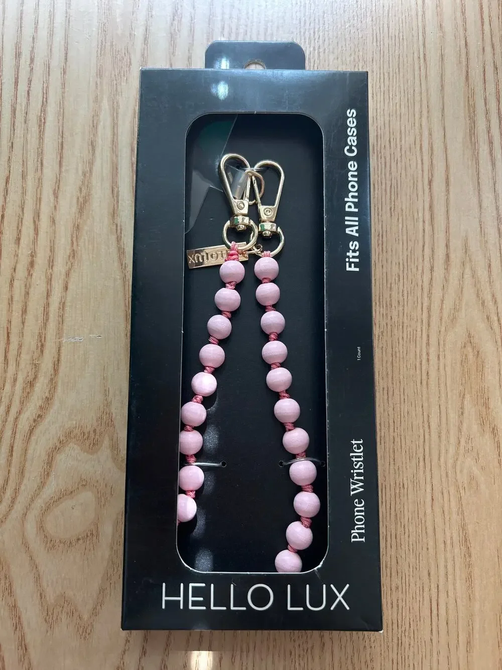 New Hello Lux Wood Bead Cell Phone Wristlet Strap Universal Light Pink